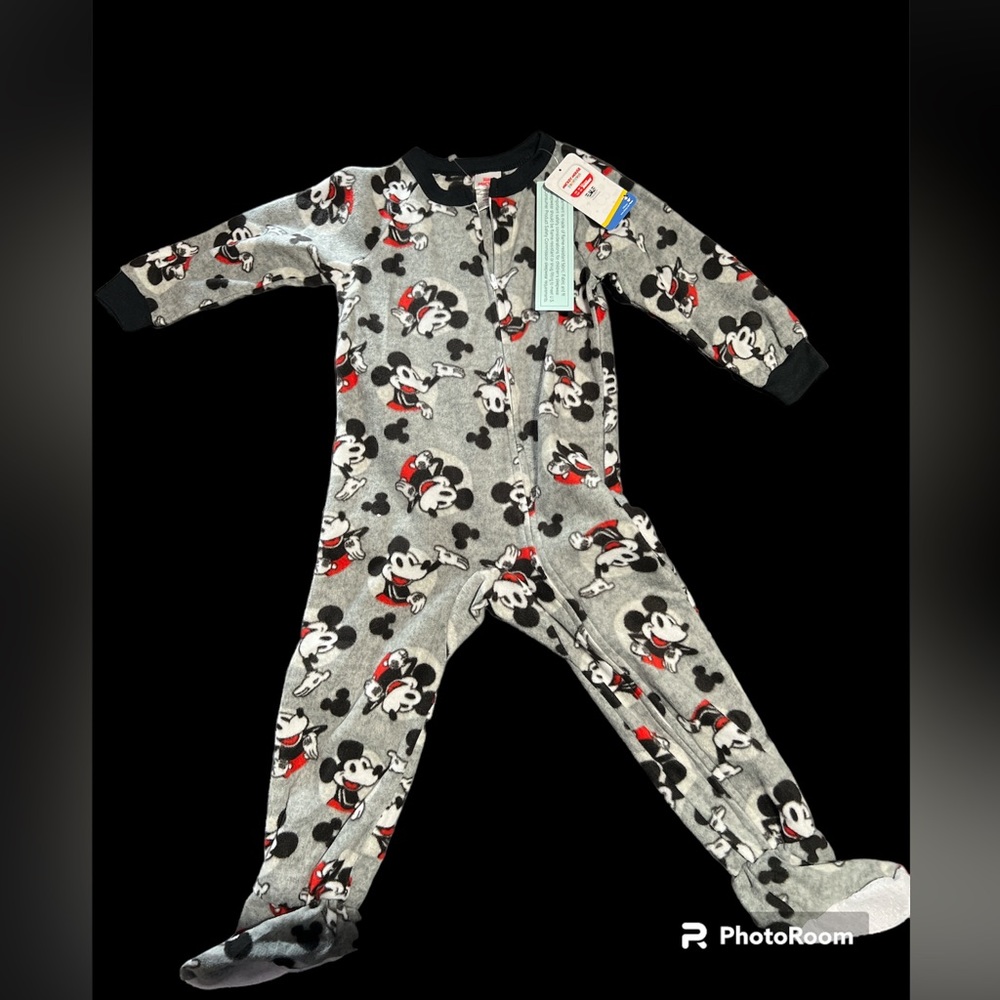 Disney Mickey Mouse Gray Print Fleece Footed